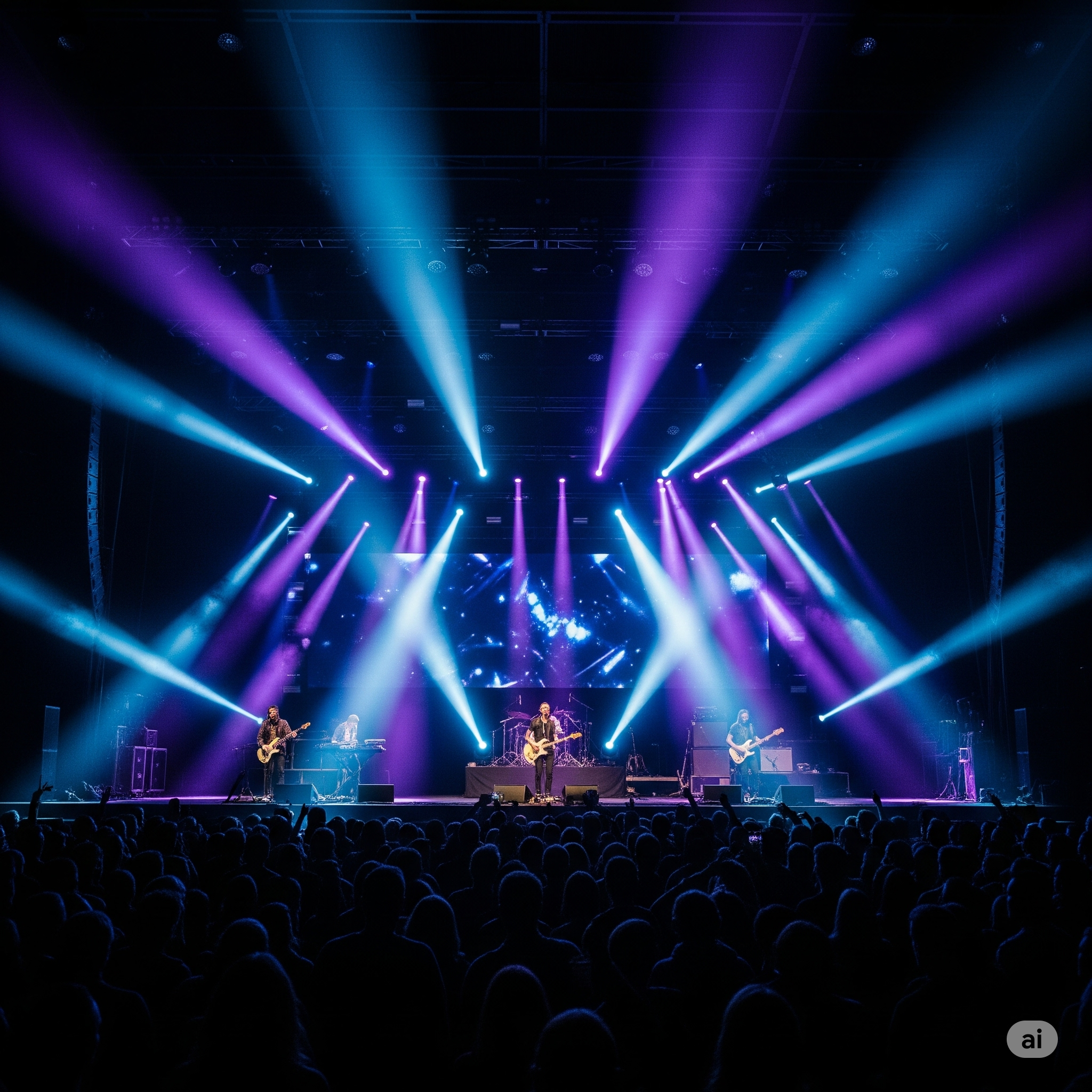 Live concert stage with blue and purple lights